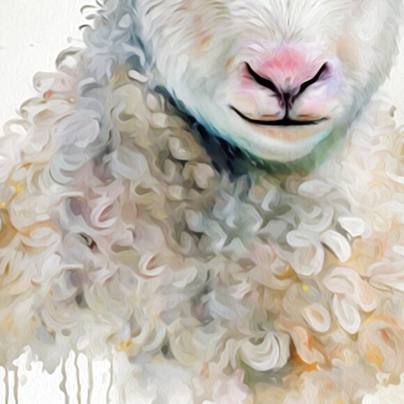 20x30 Baby Lamb Wearing Floral Crown Portrait Watercolor Oil Painting Poster - Picture 6 of 7